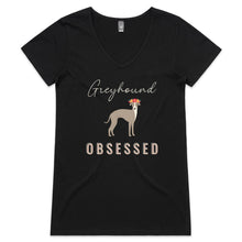 Load image into Gallery viewer, Greyhound Obsessed - Women&#39;s V-Neck T-Shirt
