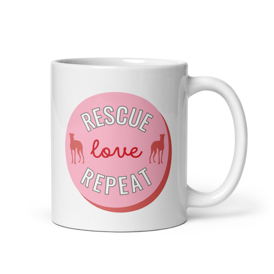 Rescue Love Repeat - White glossy mug