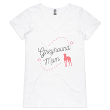 Load image into Gallery viewer, Greyhound Mum Pink Print - Women&#39;s V-Neck T-Shirt
