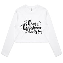 Load image into Gallery viewer, Crazy Greyhound Lady Graphic - Women&#39;s Long Sleeve Crop T-Shirt
