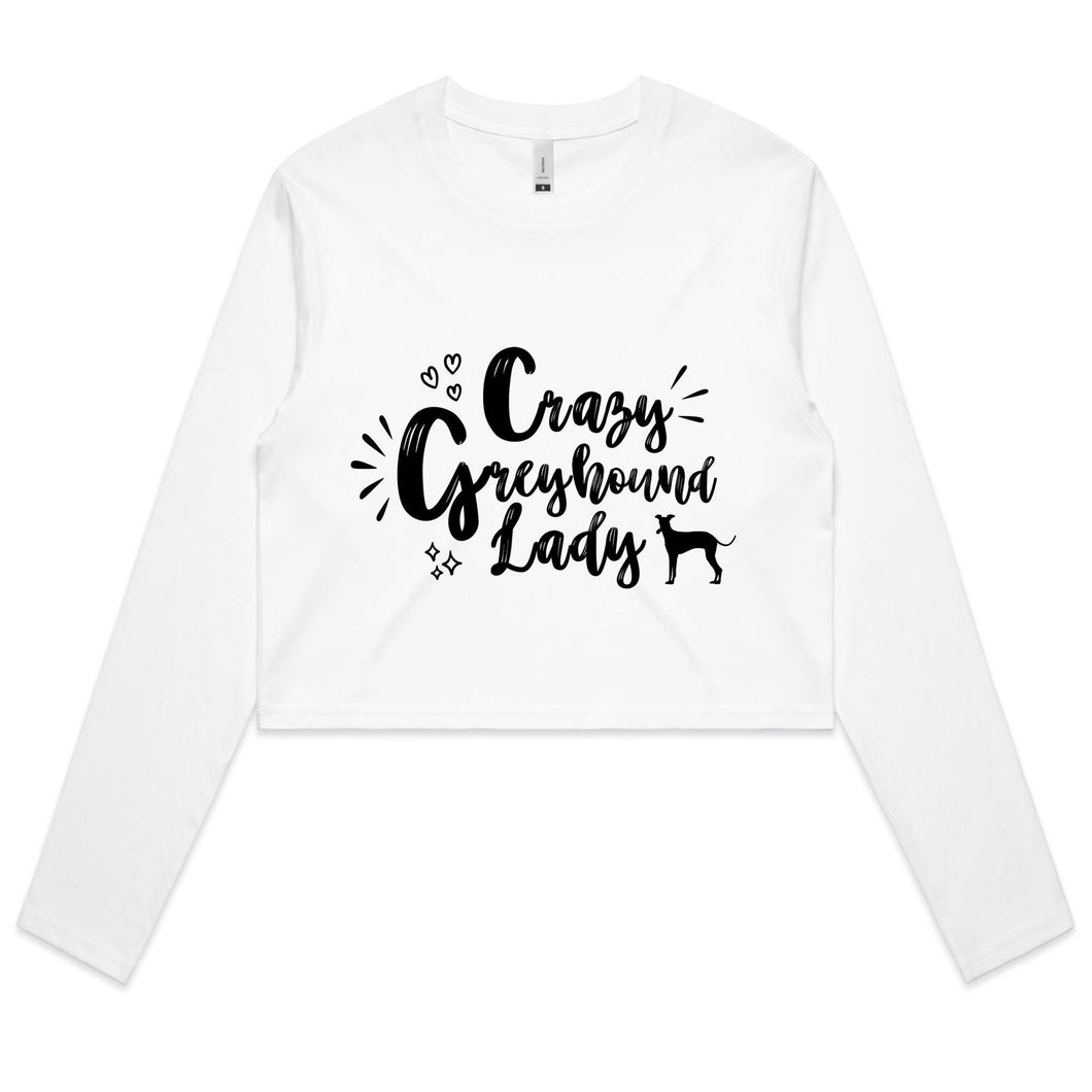 Crazy Greyhound Lady Graphic - Women's Long Sleeve Crop T-Shirt