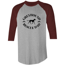 Load image into Gallery viewer, Greyhound Rescue Dad Moustache - 3/4 Sleeve Raglan T-Shirt
