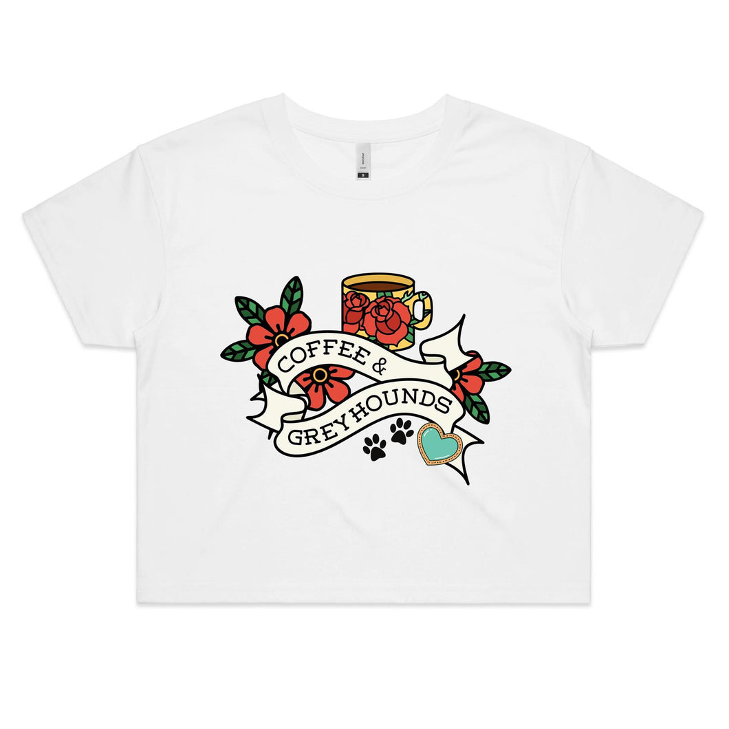 Coffee and Greyhounds Tattoo - Women's Crop T-Shirt