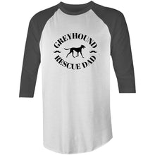 Load image into Gallery viewer, Greyhound Rescue Dad Moustache - 3/4 Sleeve Raglan T-Shirt
