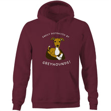 Load image into Gallery viewer, Easily Distracted by Greyhounds Graphic - Pocket Hoodie Sweatshirt
