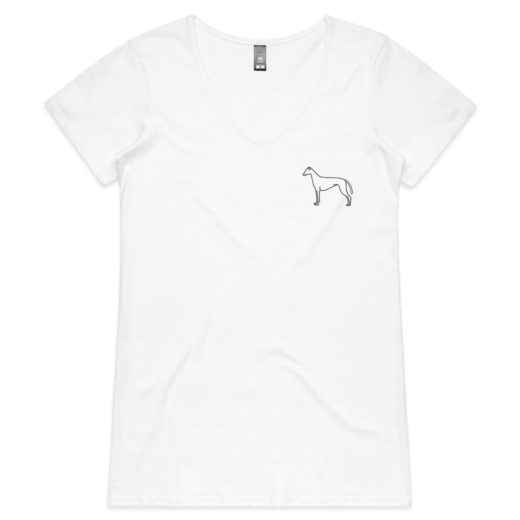 Minimalist Greyhound Outline - Womens V-Neck T-Shirt