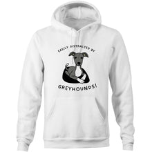 Load image into Gallery viewer, Easily Distracted by Greyhounds Graphic - Pocket Hoodie Sweatshirt
