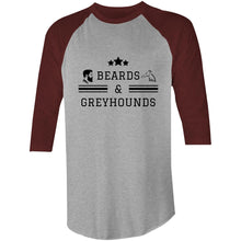 Load image into Gallery viewer, Beards and Greyhounds - 3/4 Sleeve Raglan T-Shirt
