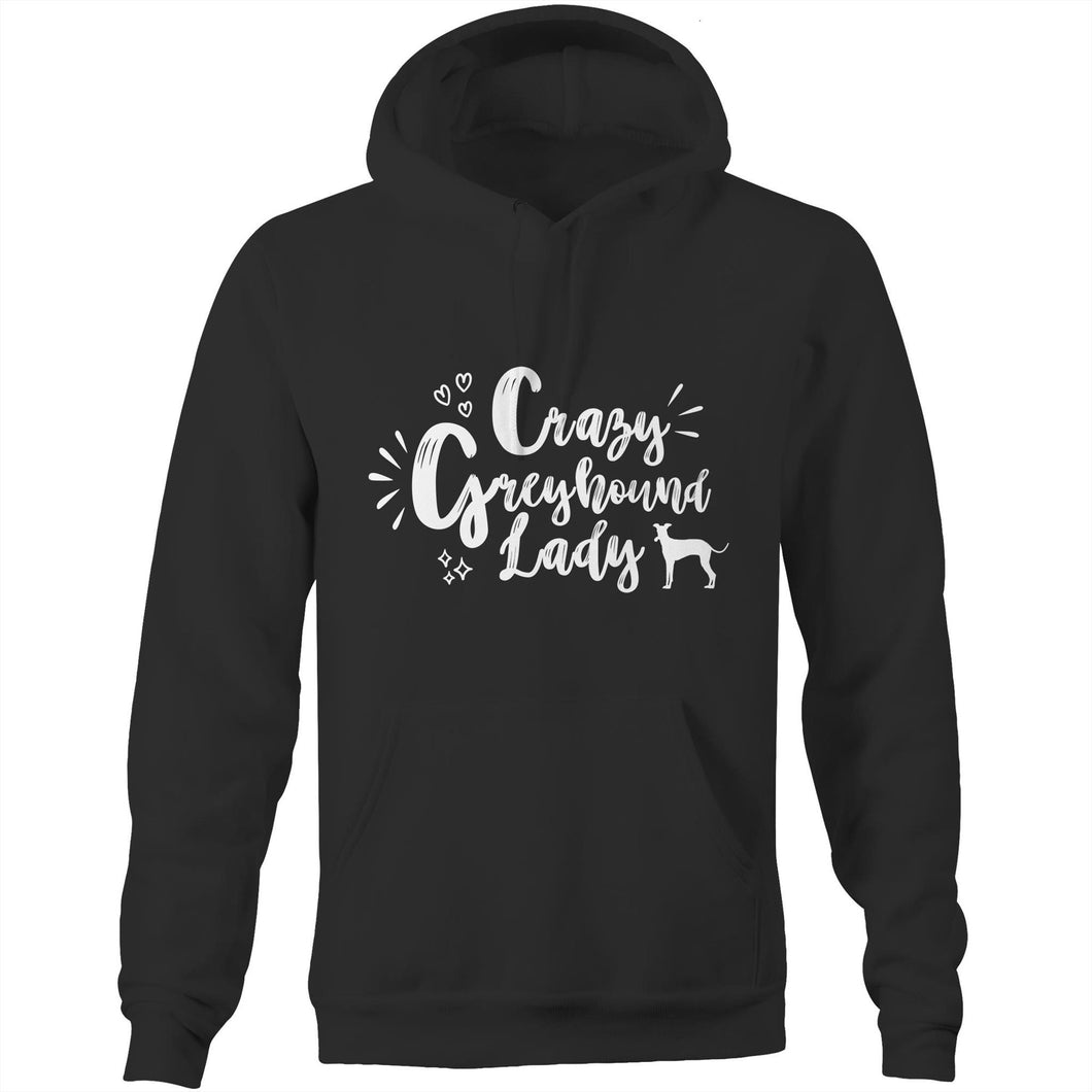 Crazy Greyhound Lady Graphic - Pocket Hoodie Sweatshirt