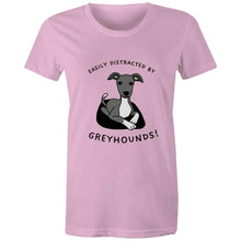 Load image into Gallery viewer, Easily Distracted by Greyhounds Graphic - Women&#39;s Classic T-Shirt
