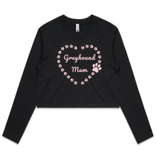 Load image into Gallery viewer, Greyhound Mum Heart Frame - Women&#39;s Long Sleeve Crop T-Shirt
