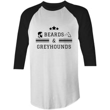 Load image into Gallery viewer, Beards and Greyhounds - 3/4 Sleeve Raglan T-Shirt
