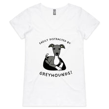 Load image into Gallery viewer, Easily Distracted by Greyhounds Graphic - Women&#39;s V-Neck T-Shirt
