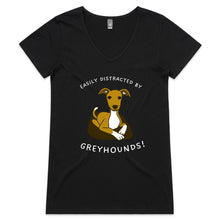 Load image into Gallery viewer, Easily Distracted by Greyhounds Graphic - Women&#39;s V-Neck T-Shirt
