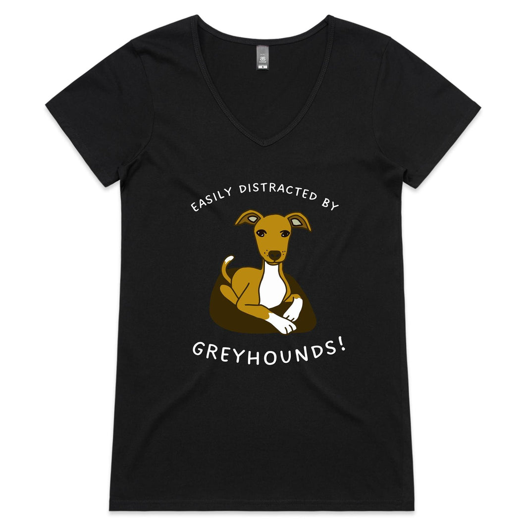 Easily Distracted by Greyhounds Graphic - Women's V-Neck T-Shirt