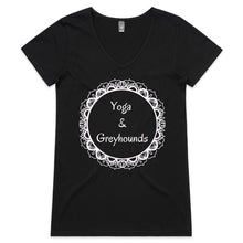 Load image into Gallery viewer, Yoga and Greyhounds - Women&#39;s V-Neck T-Shirt
