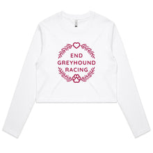 Load image into Gallery viewer, End Greyhound Racing Wreath - Women&#39;s Long Sleeve Crop T-Shirt
