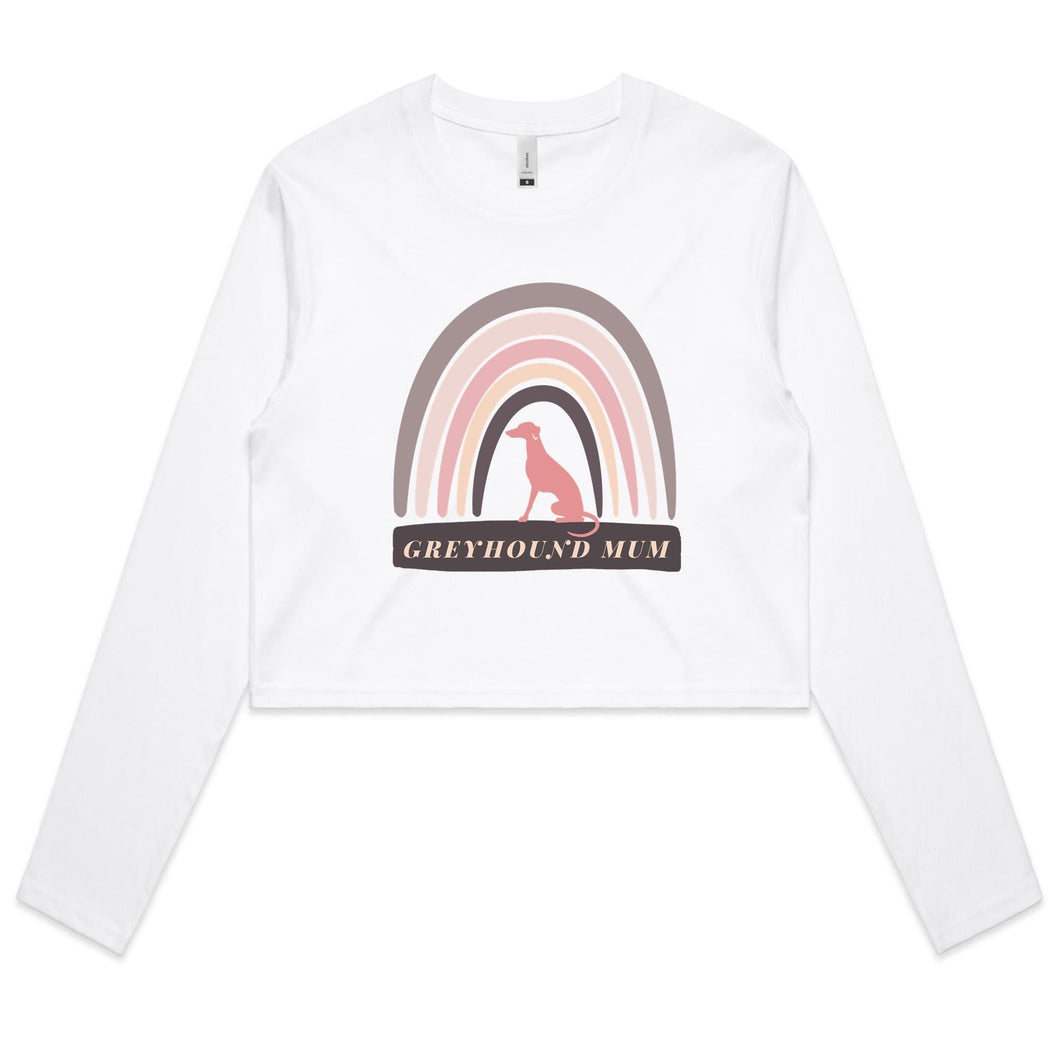 Rainbow Greyhound Mum - Women's Long Sleeve Crop T-Shirt