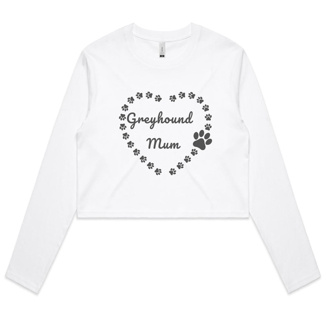 Greyhound Mum Heart Frame - Women's Long Sleeve Crop T-Shirt