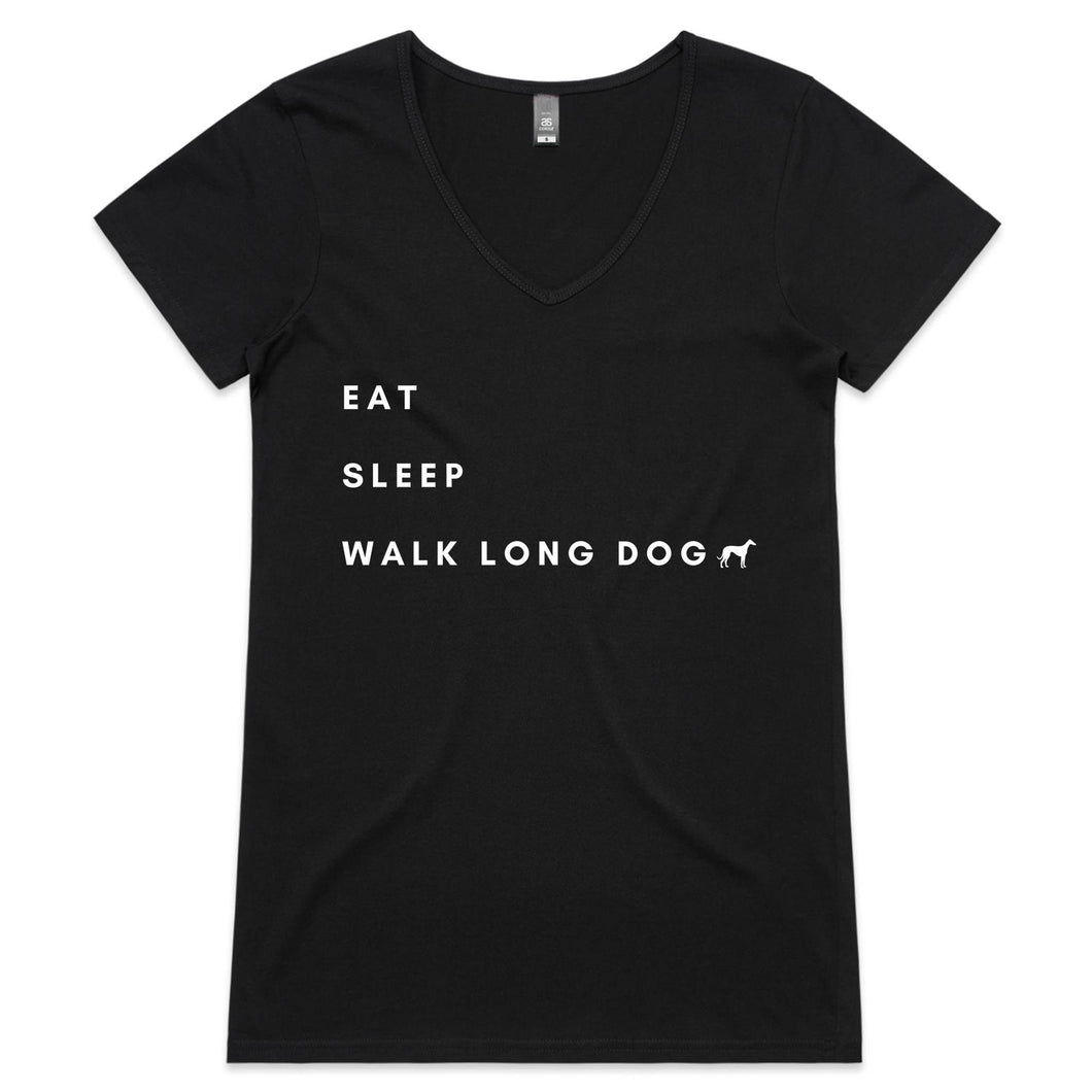 Eat Sleep Walk Long Dog - Women's V-Neck T-Shirt