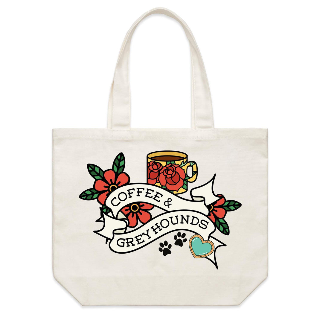 Coffee and Greyhounds Tattoo - Shoulder Canvas Tote Bag