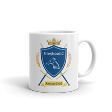 Load image into Gallery viewer, Greyhound Rescue Dad Coat of Arms - White Glossy Mug
