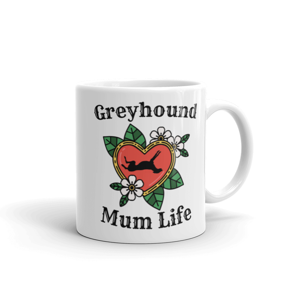 Greyhound Mum Life Tattoo - White Glossy Mug