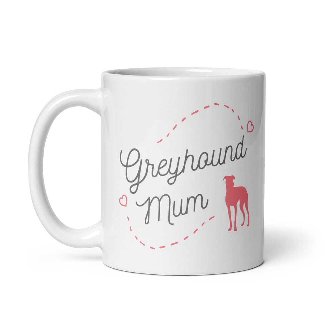 Greyhound Mum Pink Print - White Glossy Mug